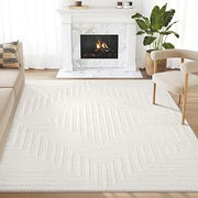 Abani Neutral Cream Area Rug 4' x 6' for Living Room, Bedroom - Tone-on-Tone Geometric Design - Durable & Easy to Clean