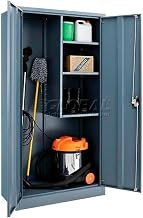 Global Industrial Janitorial Cabinet with Locking Recessed Handle, 4 | Compartments, Steel Construction, 36"W x 18"D x 72"H, Gray Powder Coat Finish, Assembly Required