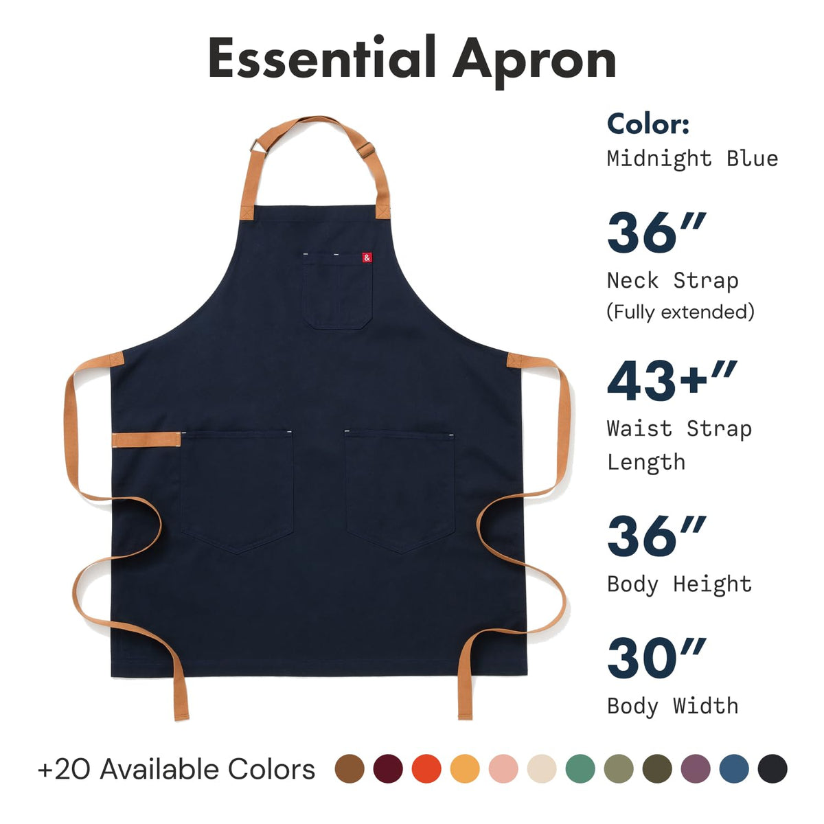 Essential Apron by hedley & bennett – Standard, Cotton, Dark Blue, Model CPFD-ESS-MDTC