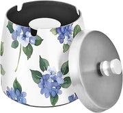 Watercolor Blue Hydrangeas Pattern Splash Ashtray with Lid, Outdoor Ashtrays for Patio