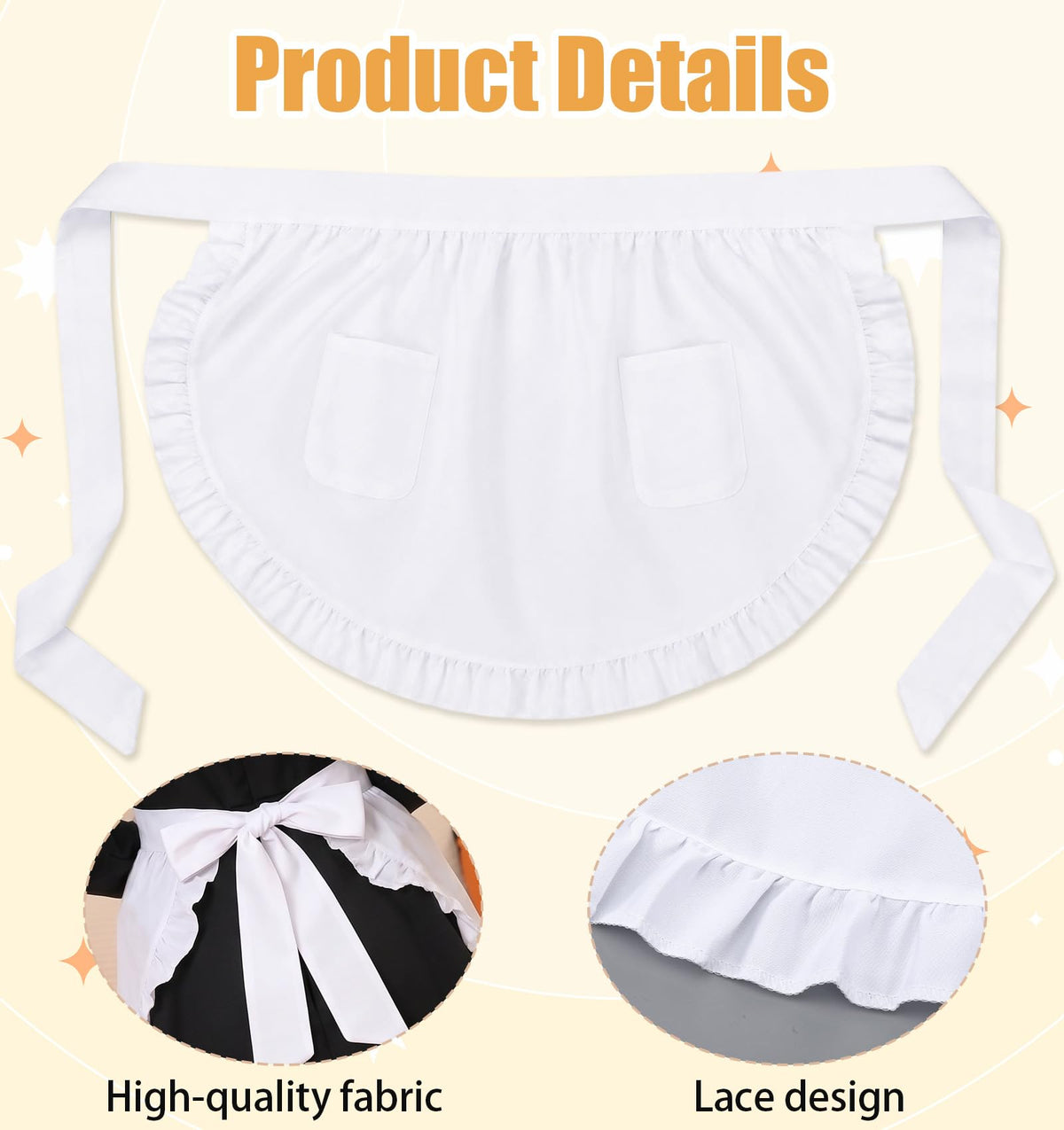 Half Apron by Acrbeli – One Size, Polyester, White, Model 5482JNBU7180