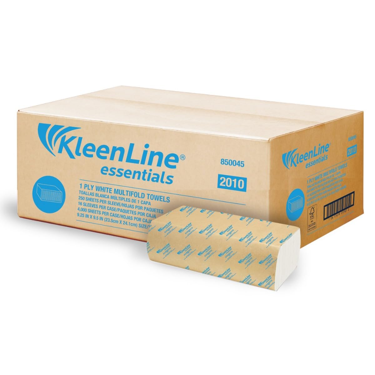 KleenLine Essentials 2010 1-Ply 3 Panel Multifold Towel – White, 9.25" x 9.5" | 16 Sleeves of 250 per Case