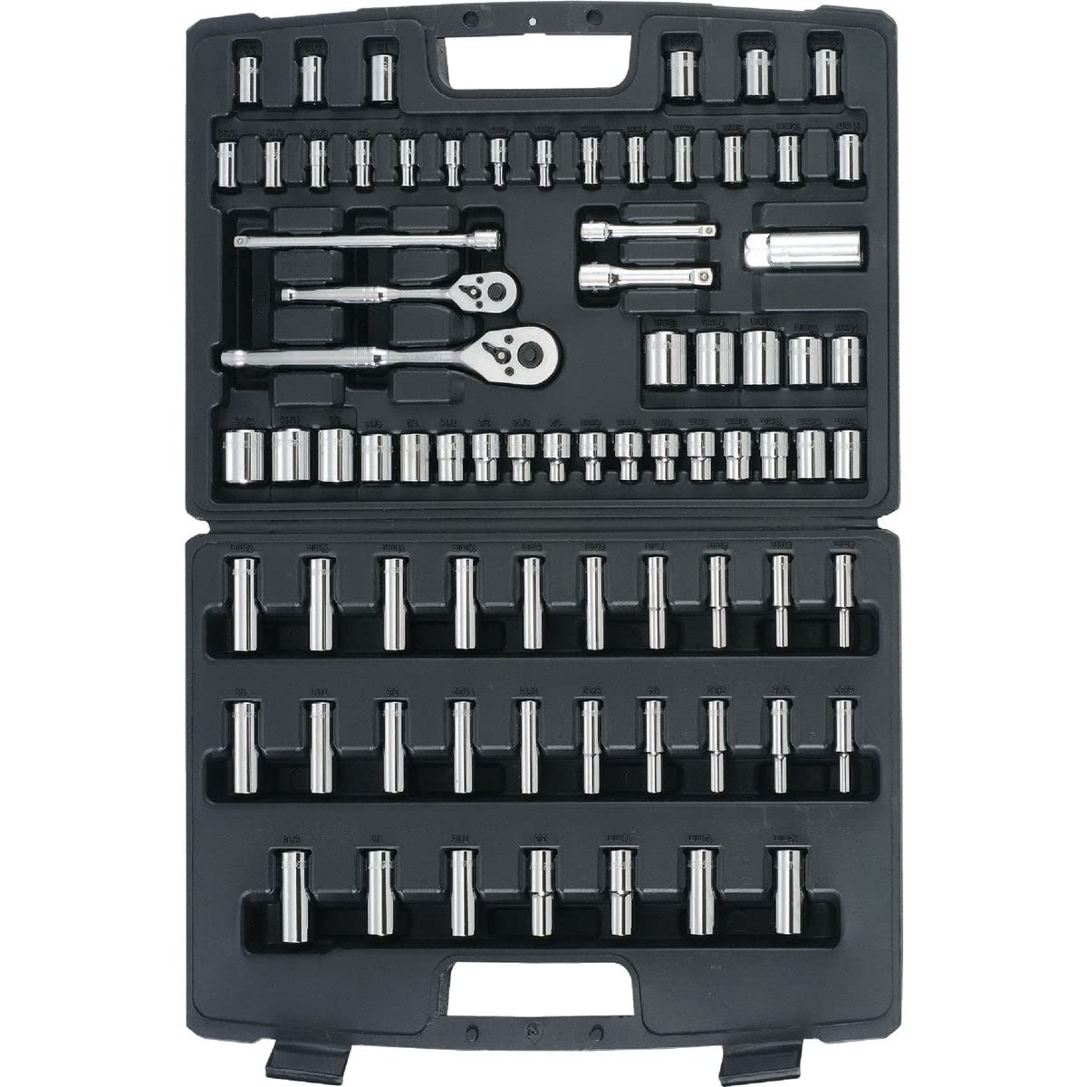 75-Piece Mechanics Tool Set by STANLEY – One Size, Steel with chrome plating, Black, Model 96-010