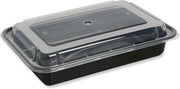GEN Food Container with Lid, 28 oz, 8.81 x 6.02 x 2.04, Black/Clear, Plastic, 150/Carton (TORECT28)
