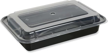 GEN Food Container with Lid, 28 oz, 8.81 x 6.02 x 2.04, Black/Clear, Plastic, 150/Carton (TORECT28)