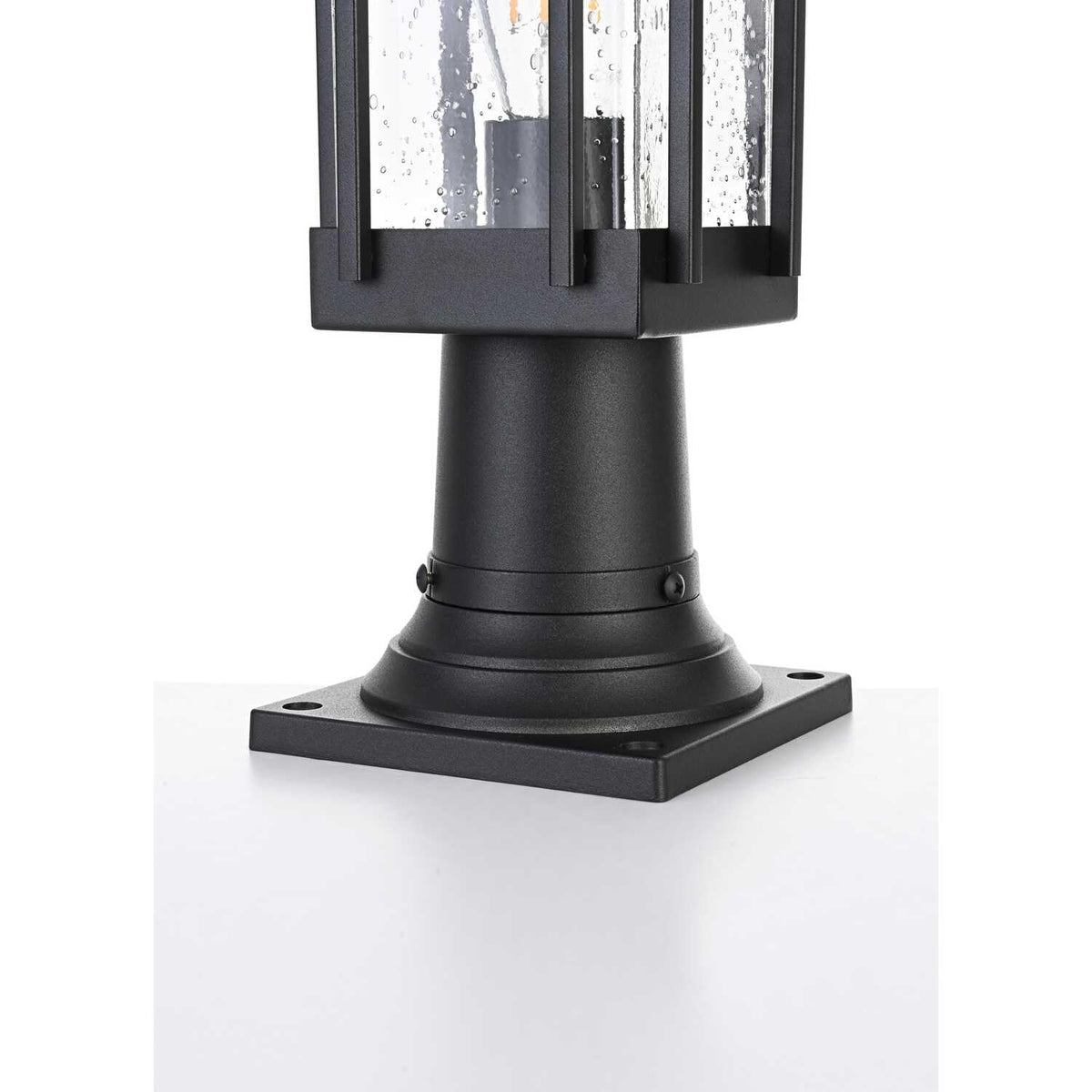 Melvale One Light Outdoor Post Mount Black by Lighting Design – 12", Iron, Black, Model OD322P16BK