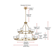 Cadence 15 Light Chandelier Satin Gold by Lighting Design – Iron, Satin Gold, Model 5100L236SG