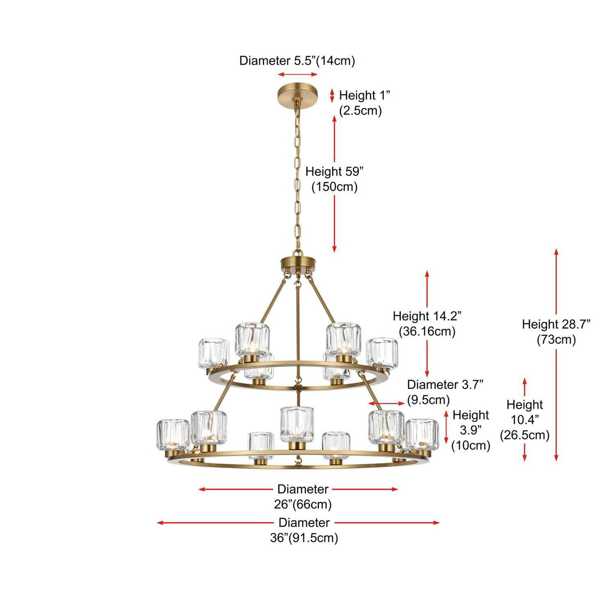 Cadence 15 Light Chandelier Satin Gold by Lighting Design – Iron, Satin Gold, Model 5100L236SG