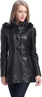 Women Amanda Hooded Lambskin Leather Parka Coat (Also available in Plus Size & Petite)