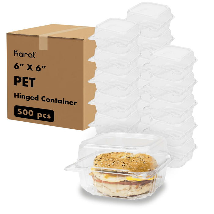 Karat 5.8inch Clear Plastic Hinged Clamshell Food Containers - Durable, Stackable, Crack-Resistant To-Go Boxes, Case of 500, FP-HC66PET-1C
