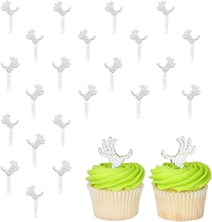 DecoPac Skeleton Hands Cupcake Decorations, 24 Spooky Cupcake Toppers For Halloween Parties & Celebrations, Food Safe Cake Pics – 24 Pack