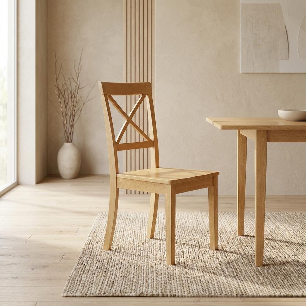 Dining Chair with High Back by Furnifact – Wood, Oak, Pack of 2