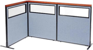 Global Industrial 36-1/4"W x 43-1/2"H Deluxe Freestanding 3-Panel Corner Divider with Partial Window, Blue