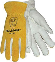 Tillman 1414L 1414 Unlined Cowhide Leather Drivers Glove, Cowhide Leather, Large, White/Yellow (12 Pairs)