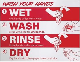 HUBERT Red and White Removable Vinyl Proper Hand Washing Decal - 11"W x 8 1/2"H