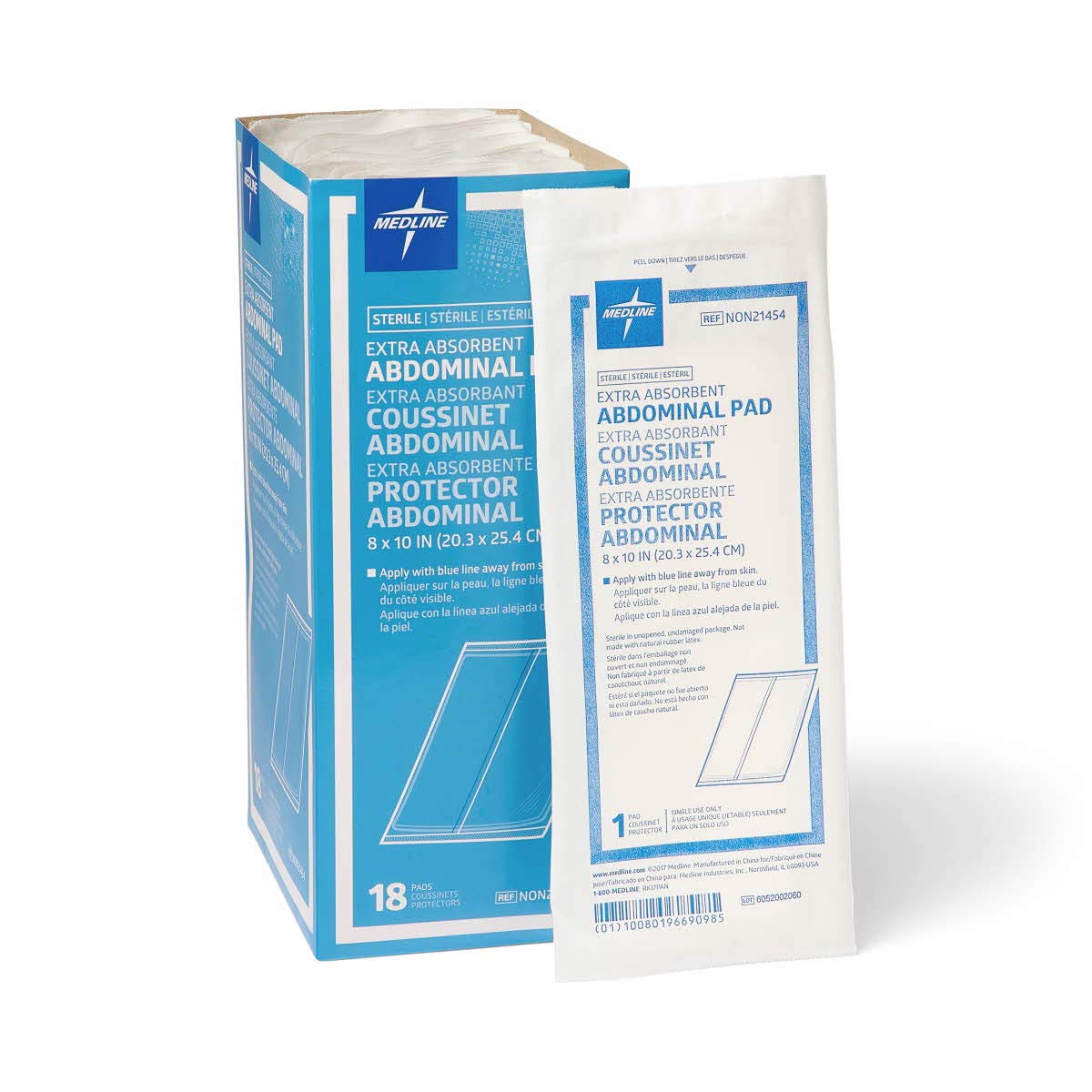 Sterile Abdominal Pads by Medline – 8" x 10", Cellulose, White, Pack of 360, Model NON21454