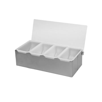 Thunder Group - 4 Compartment Stainless Steel Condiment Dispenser by Excellante – 9-1/2 by 12 by 6-Inch, Stainless Steel, Silver, Model SLCN004