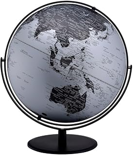 20.5 Inch Tall Black and Silver Globe with 3D Mountain Landscape | 3D Landmasses Landscape Design with Gyro-Matic 360 Degree Rotation