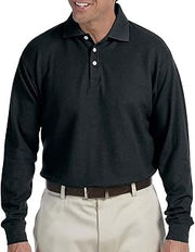 Chestnut Hill Men's Long Sleeve Performance Plus Piqu Polo (Small, Black)