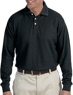 Chestnut Hill Men's Long Sleeve Performance Plus Piqu Polo (Small, Black)