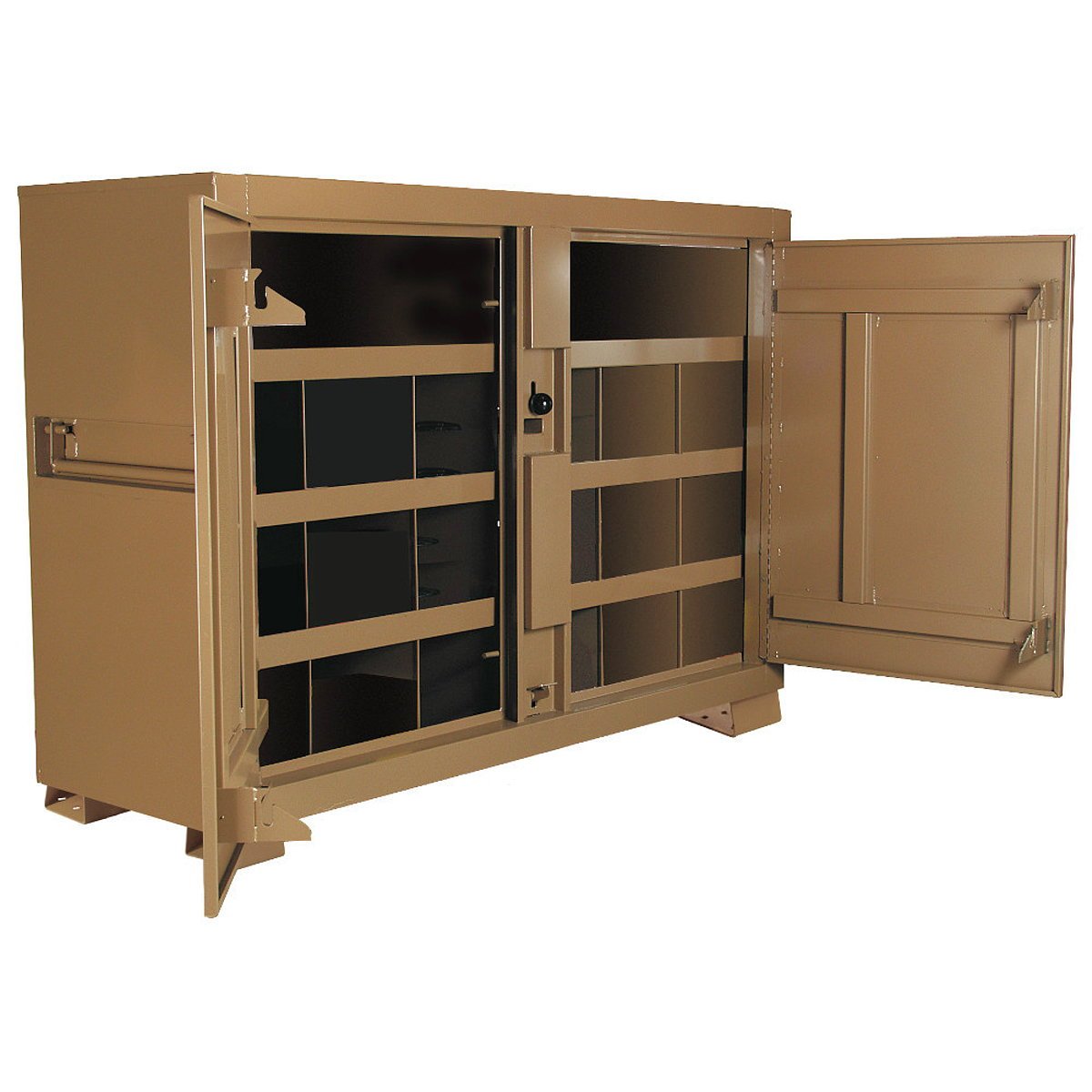 Jobsite Bin Storage Cabinet by KNAACK – 24"L x 72"W x 51"H, Alloy Steel, Tan