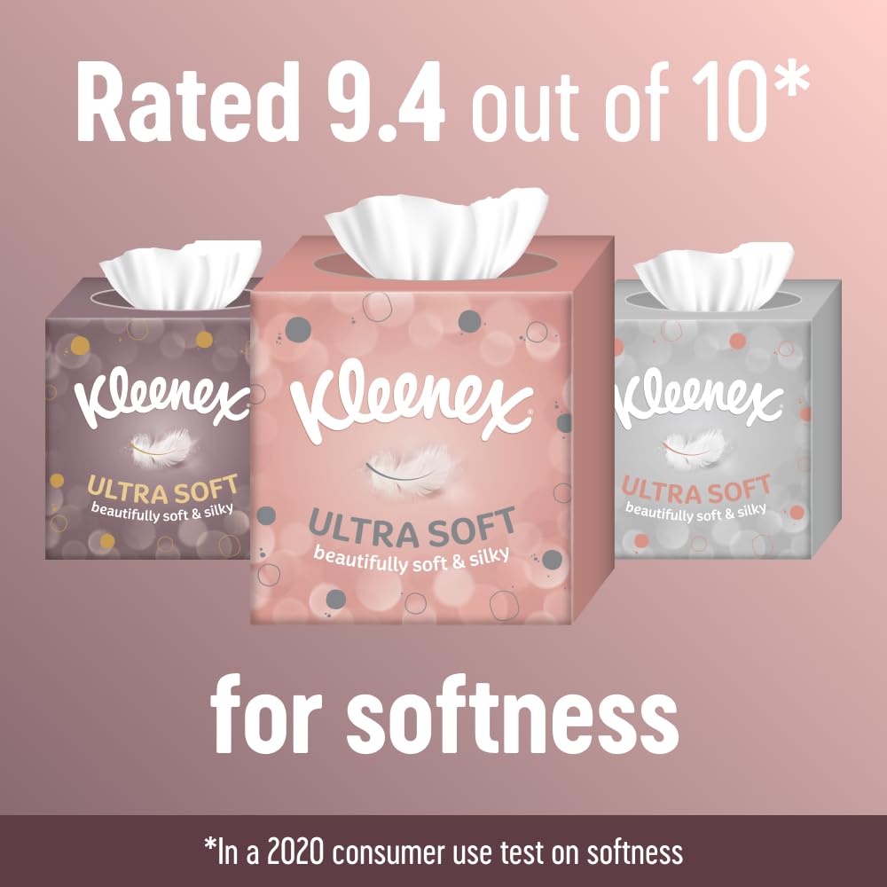 Ultra Soft Facial Tissues - Pack of 12 Cube Tissue Boxes by Kleenex – 1 Count (Pack of 12), Paper, Gold, Pack of 12, Model 3215922