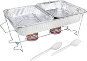Sterno Full Size Buffet Kit with 2.25 Hour Canned Heat, 8 Piece | Includes 2 fuel cans, water pan, 2 half-size food pans, wire rack, serving spoon and fork