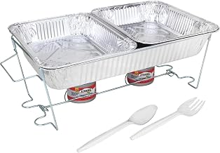 Sterno Full Size Buffet Kit with 2.25 Hour Canned Heat, 8 Piece | Includes 2 fuel cans, water pan, 2 half-size food pans, wire rack, serving spoon and fork