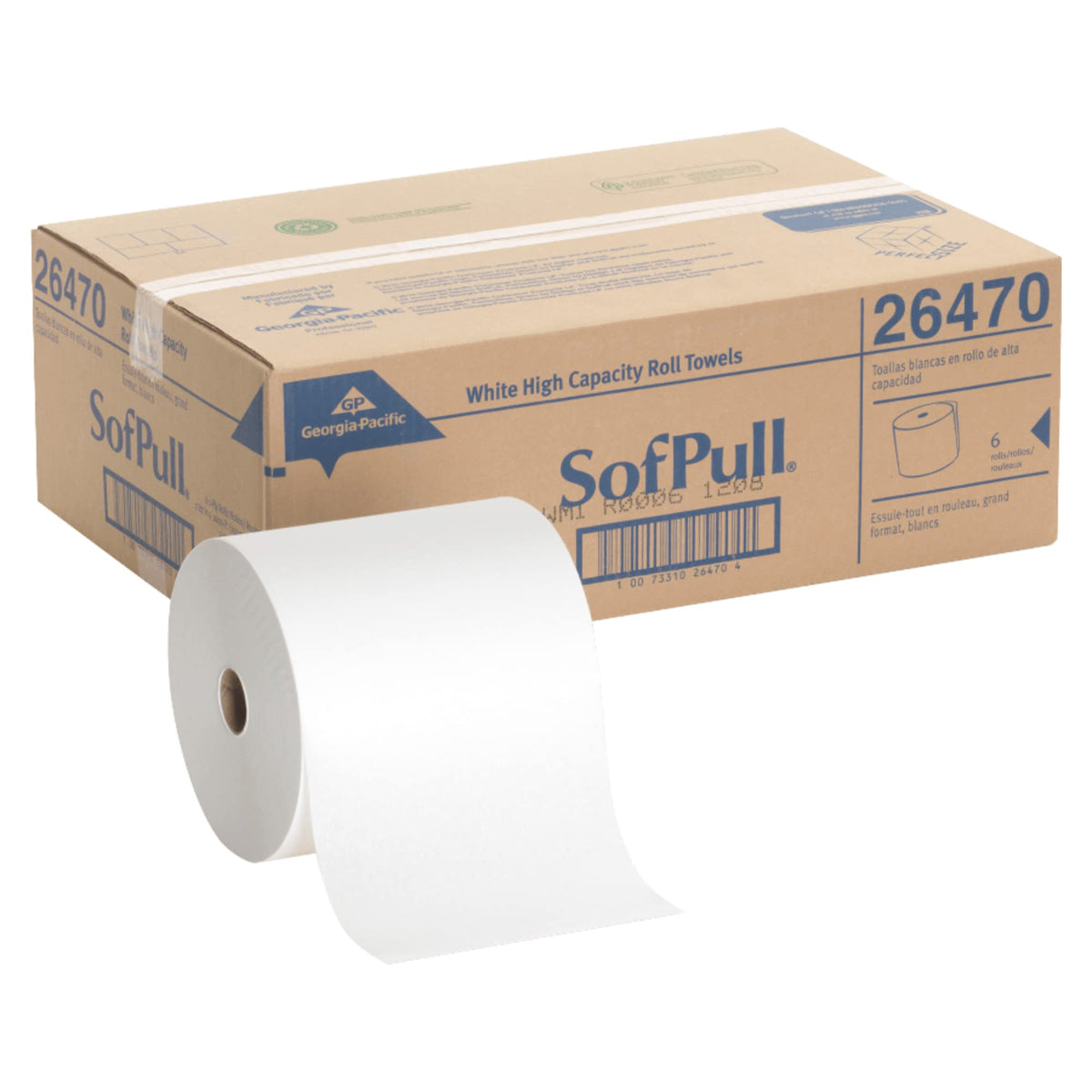 White Paper Towels Roll 7-7/8"W x 1000'L by Georgia-Pacific – (Case of 6 Rolls - 1000' Rolls), 40% Recycled Fiber, Paper, Brown, Pack of 6, Model 26470