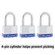 5TRILFPF Outdoor Padlock with Key by Master Lock – 3 Pack, Alloy Steel, Silver, Pack of 3