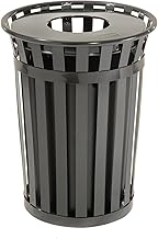 Global Industrial 36 Gallon Outdoor Slatted Steel Round Trash Can, Flat Lid