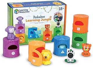 Learning Resources Peekaboo Learning Jungle Toddler - 10 Pieces, Ages 18 Months +, Toddler Montessori Toys, Stacking Shape, Sorting and Matching Skill, Educational Games