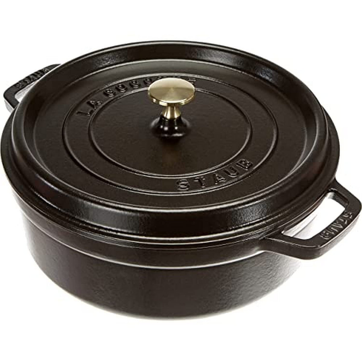 Cocotte shallow Round 26cm Black by STAUB – 4 quarts, 4 liters, Cast Iron, Noir Mat, Model 1007502