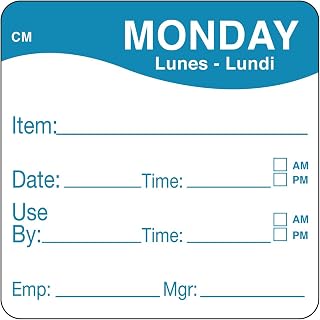 DayMark Safety Systems CoolMark IT1127821 Day of The Week Freezable Label, Monday, 2" x 2" Blue, Roll of 500