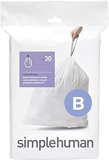 simplehuman Code B Custom Fit Drawstring Trash Bags in Dispenser Packs, 30 Count, 6 Liter / 1.6 Gallon, White
