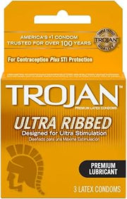 TROJAN 3's Brown Ribbed Lubricated Condoms (Pack of 6)