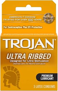 TROJAN 3's Brown Ribbed Lubricated Condoms (Pack of 6)