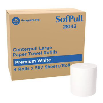 Georgia-Pacific SofPull Centerpull Large Premium Paper Towels, Commercial Bathroom Dispenser Rolls, 567 Sheets Per Roll, 4 Ro