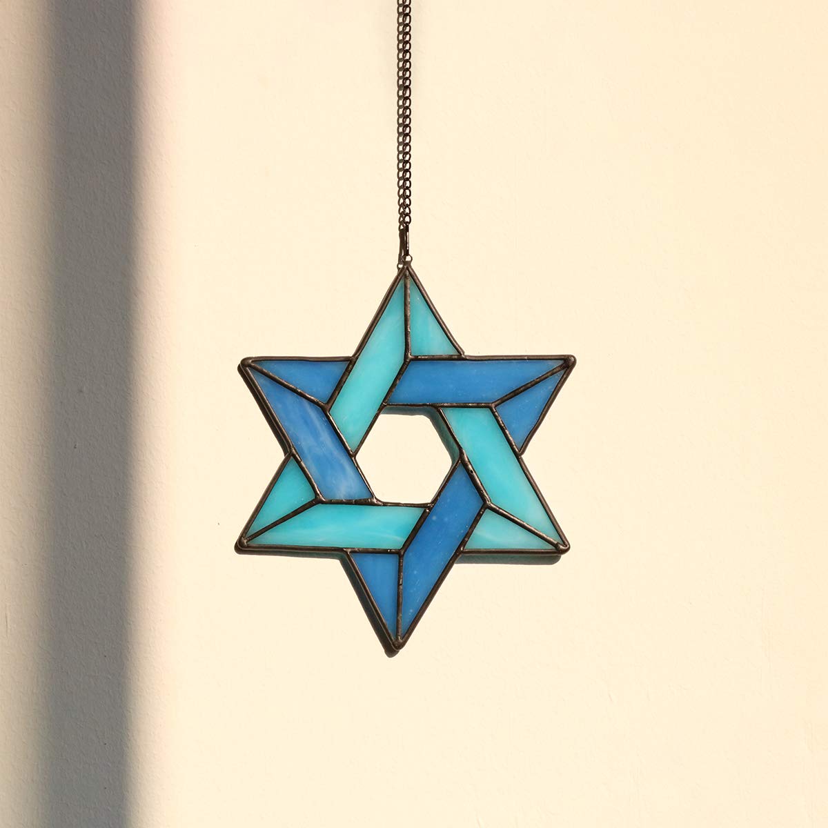 HAOSUM Jewish Star Suncatcher, Stained Glass Window Hanging, 6.9 x 6.7 Inches