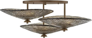 Alba 9-Light Semi Flush Mount | Old World Brass with Bronze Piastre Cast Glass Shades | Organic Sculptural Ceiling Light for Living Room or Dining Room | 559-36-OWB