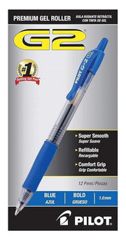 G2 Premium Refillable & Retractable Rolling Ball Gel Pens by PILOT – 12 Count (Pack of 1), ink, Blue, Model 1257_B1