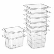 Glownary 8-Piece Polycarbonate Food Pan Set – Clear Rectangle, 1/6 and 1/9 Size, 6 Inch Deep, for 27 Inch Sandwich Prep Tables, Commercial Kitchen Storage Containers