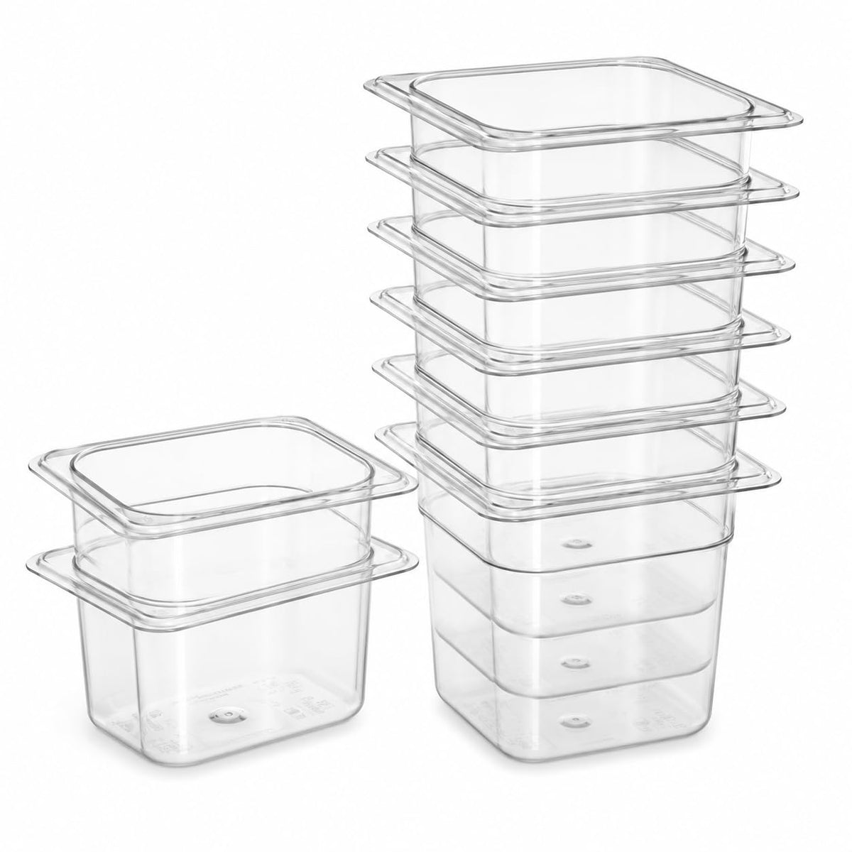 Glownary 8-Piece Polycarbonate Food Pan Set – Clear Rectangle, 1/6 and 1/9 Size, 6 Inch Deep, for 27 Inch Sandwich Prep Tables, Commercial Kitchen Storage Containers