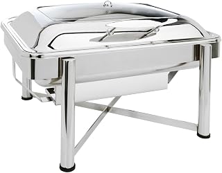 Eastern TableTop 3955GS Mid/Max Pillar'd Induction Chafer 8 qt Rectangular Stainless Steel W/Hinged Glass Dome Cover & Stand