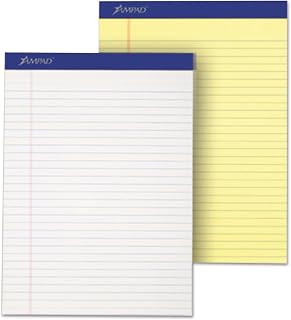Ampad Perforated Writing Pad, 8 1/2 inch x 11 3/4 inch, Canary, 50 Sheets, Dozen