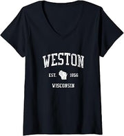 Womens Weston WI J01 Vintage Athletic Sports Design V-Neck T-Shirt
