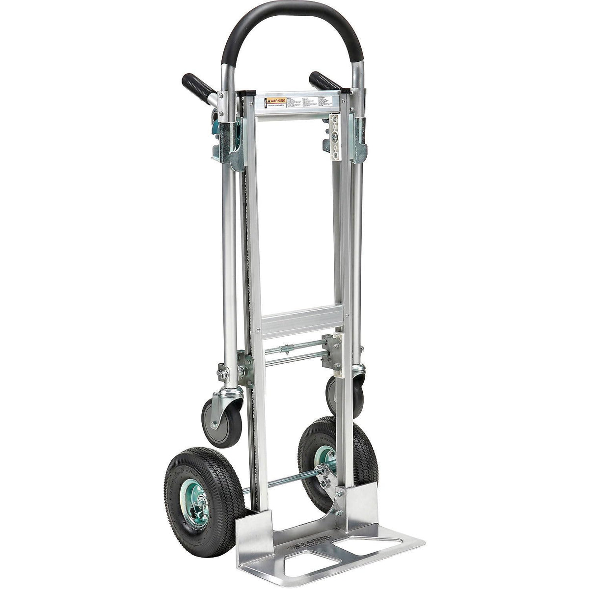 Aluminum 2-in-1 Convertible Hand Truck with Pneumatic Wheels - Junior by Global Industrial – 24"L x 60"W x 7"H, Aluminum, Gray, Model 241664