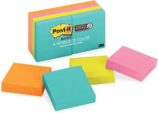 Post-it Super Sticky Notes, Bright Neons, Sticks and Resticks, 67% Plant-Based Adhesive by Weight, 1 7/8 in. x 1 7/8 in, 8 Pads/Pack, (622-8SSMIA) (6)