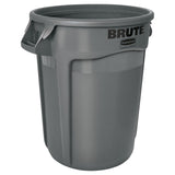 BRUTE Heavy-Duty Round Trash/Garbage Can with Venting Channels by Rubbermaid Commercial Products – 32 Gallon, 32.0 gallons, Plastic, Gray, Model FG263200GRAY