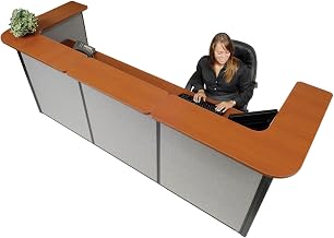Global Industrial 124" W x 44" D x 44" H U-Shaped Reception Station, Cherry Counter/Gray Panel